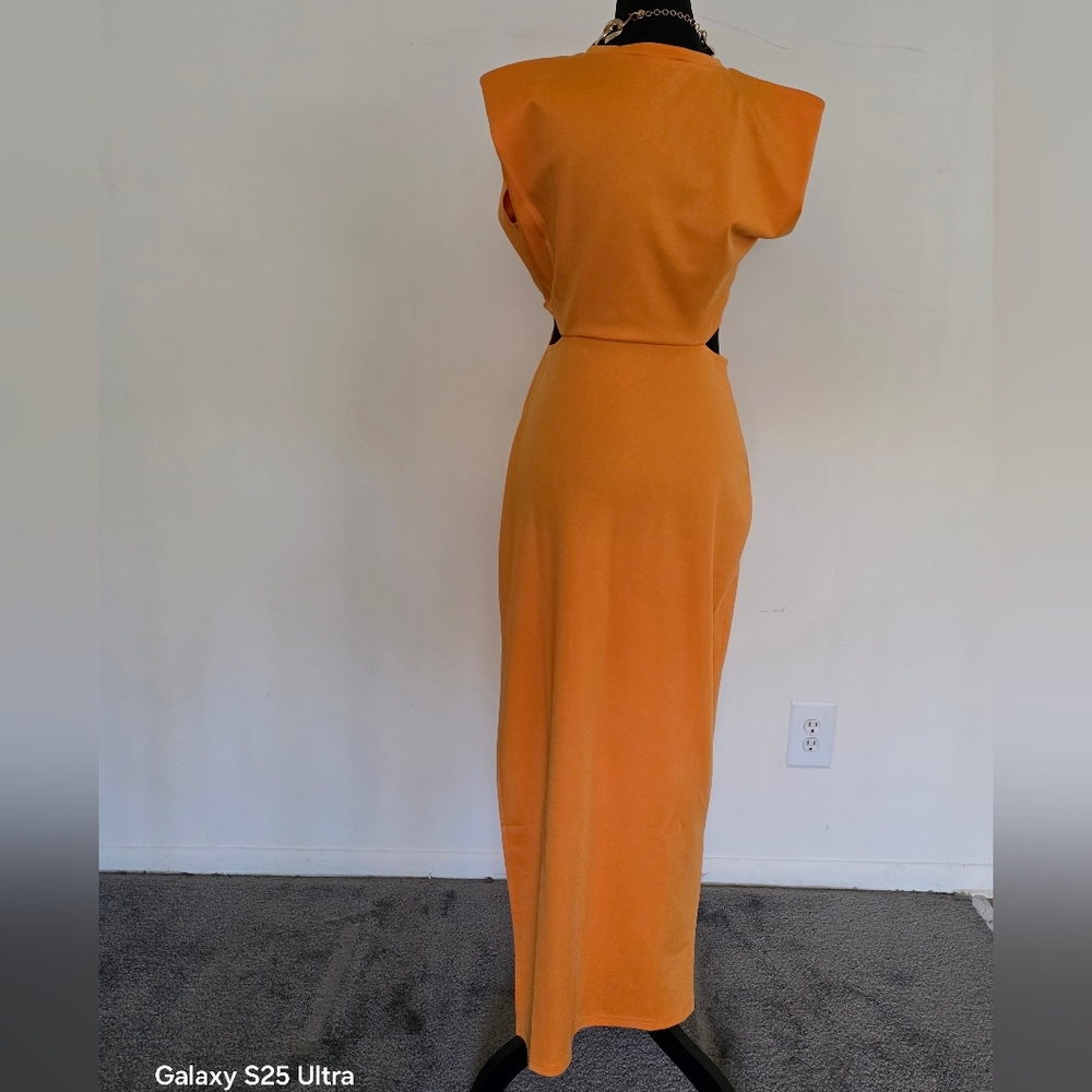 Sleeeveless women orange midi dress - Picture 7 of 7